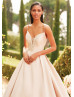 Beaded Plunging Neck Champagne Mikado Wedding Dress